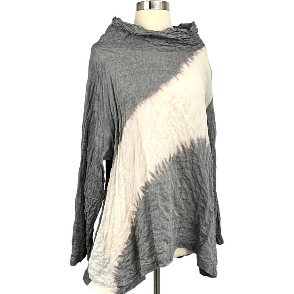 Steve Sells Studio Tie Dye Tunic Size S / M Gray Ivory Cowl Neck Long Sleeve - Picture 7 of 8